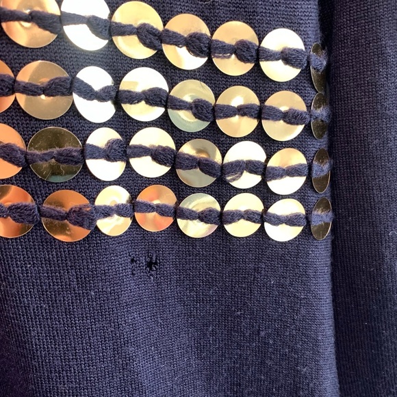 Tory Burch Navy Gold Pailette Fit & Flare Dress Sz Small - Picture 2 of 4